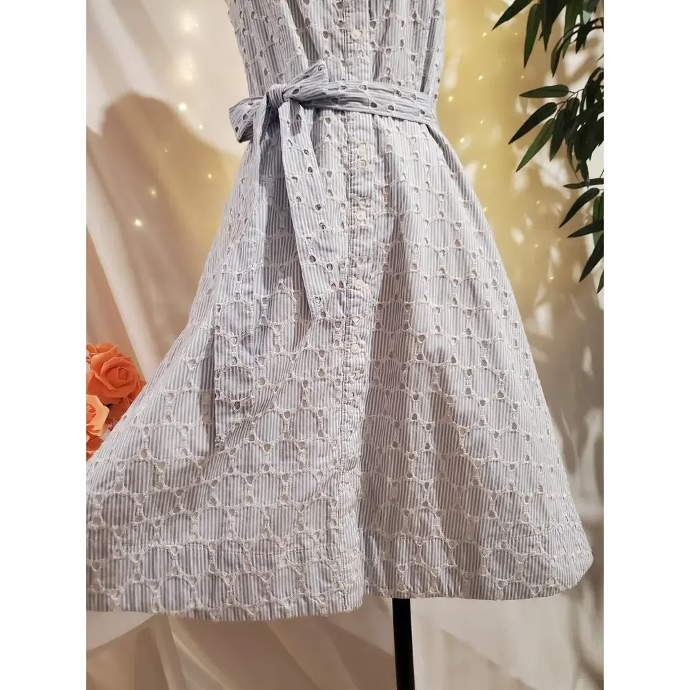 Banana Republic Eyelet Striped Button Tie Waist Convertible Sundress Size 6